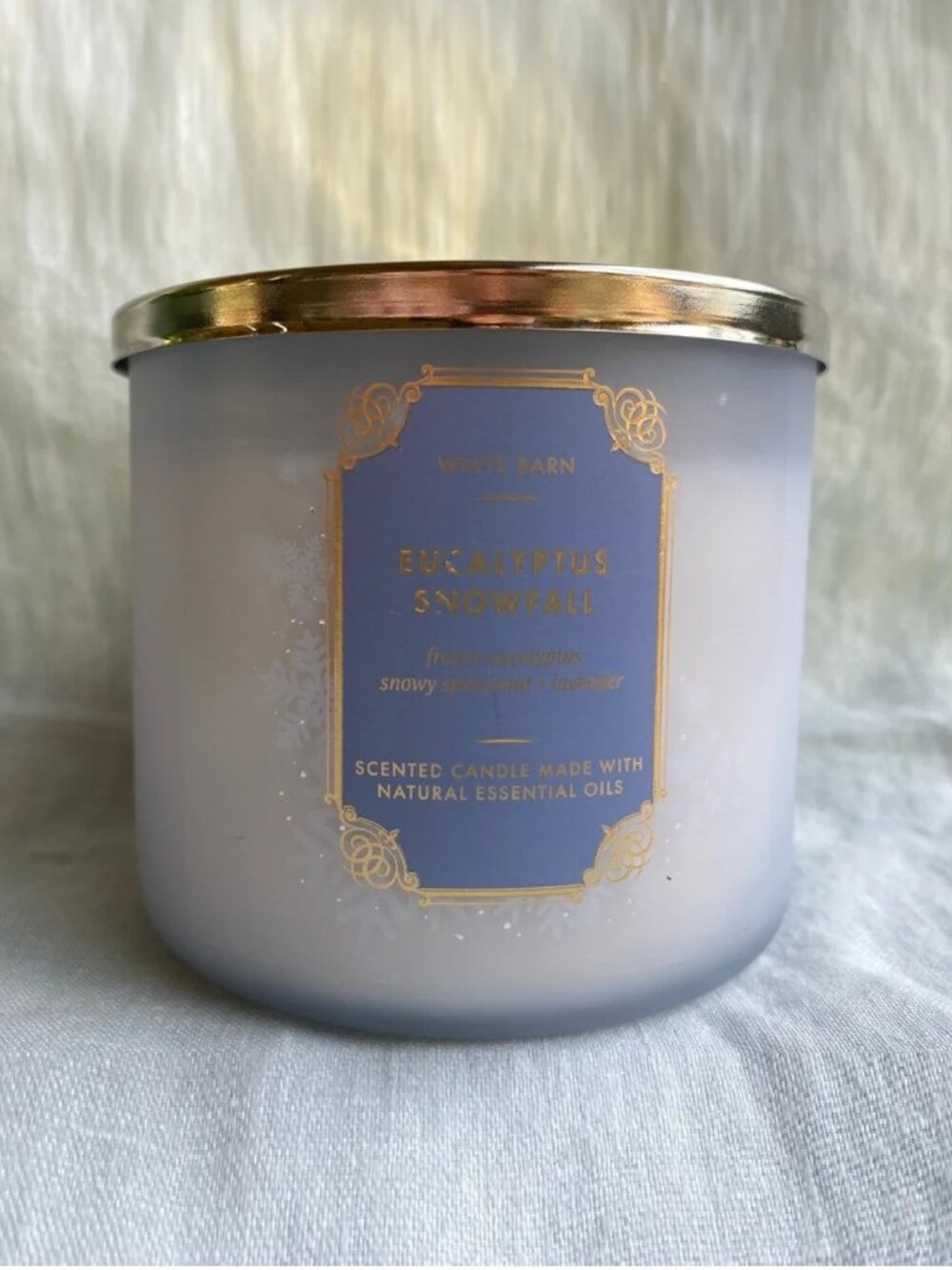NWT White Barn Bath & Body Works Eucalyptus Snowfall 14.5 oz 3 wick candle